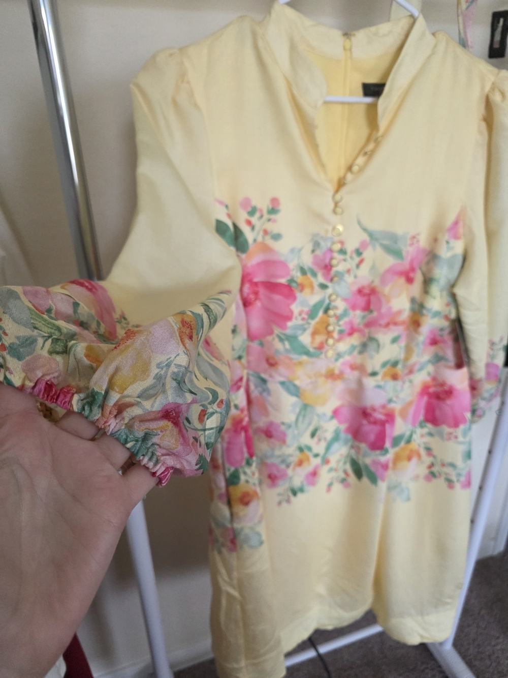 Tahari ASL Lemon Floral Belted Dress Pink Blooms Placed (Snag) 16W Long Sleeve - Picture 10 of 12